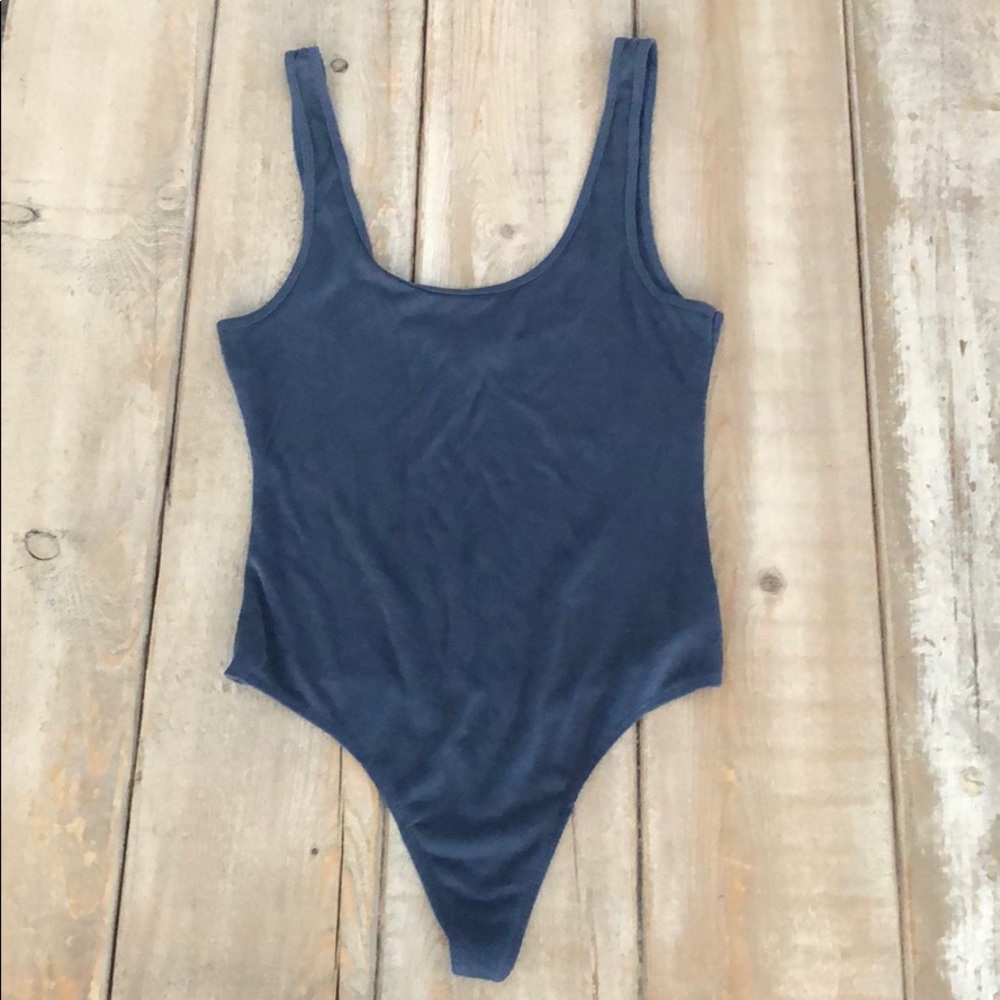 Boutique dusty blue ribbed body suit